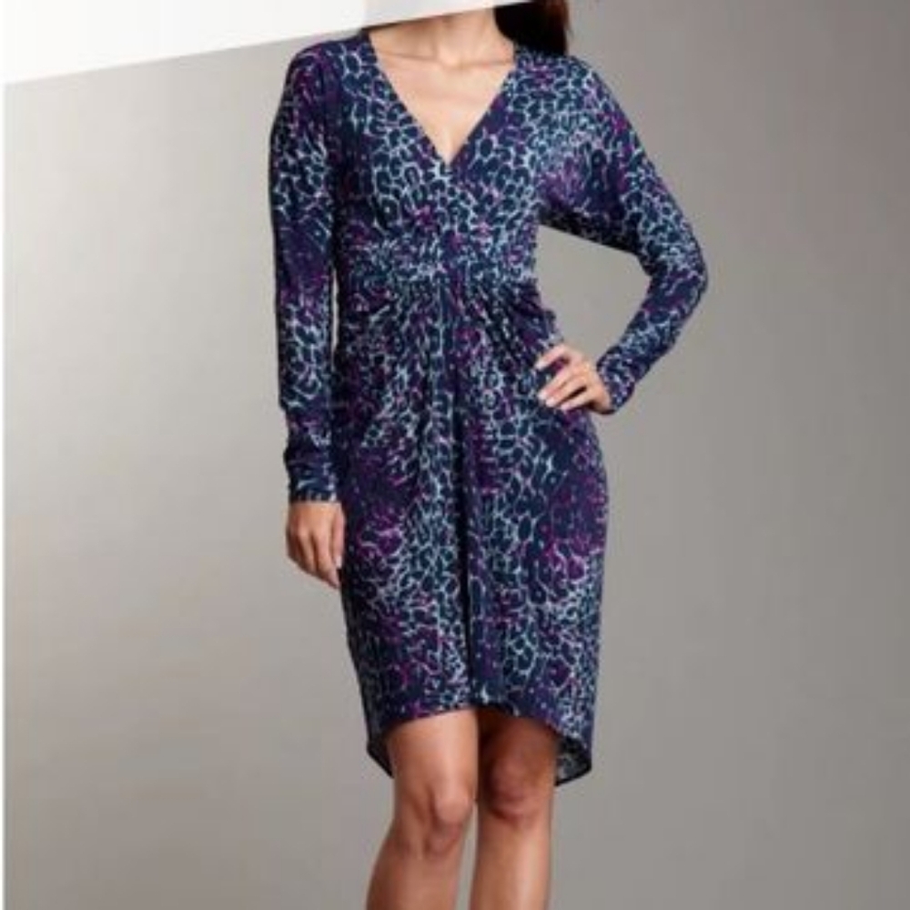 BCBG Max Azria Neon Leopard Faux Wrap Dress